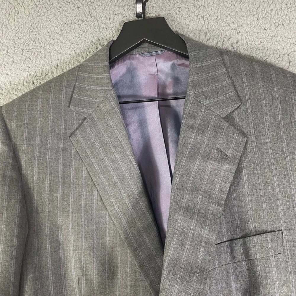 Mens 48R Gray Pinstripe Suit Jacket Blazer 2 Button USA Made Business Formal